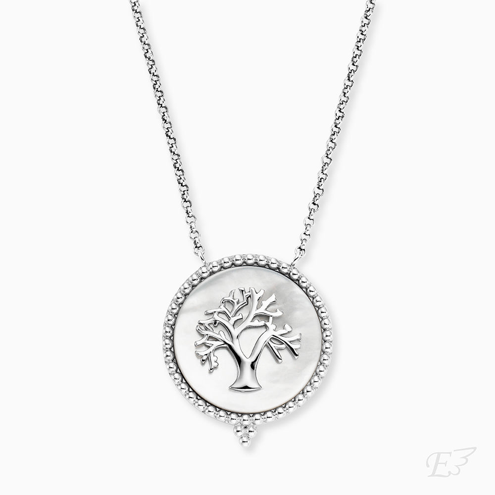 Halskette 925er Silber Lebensbaum Perlmutt Weiß