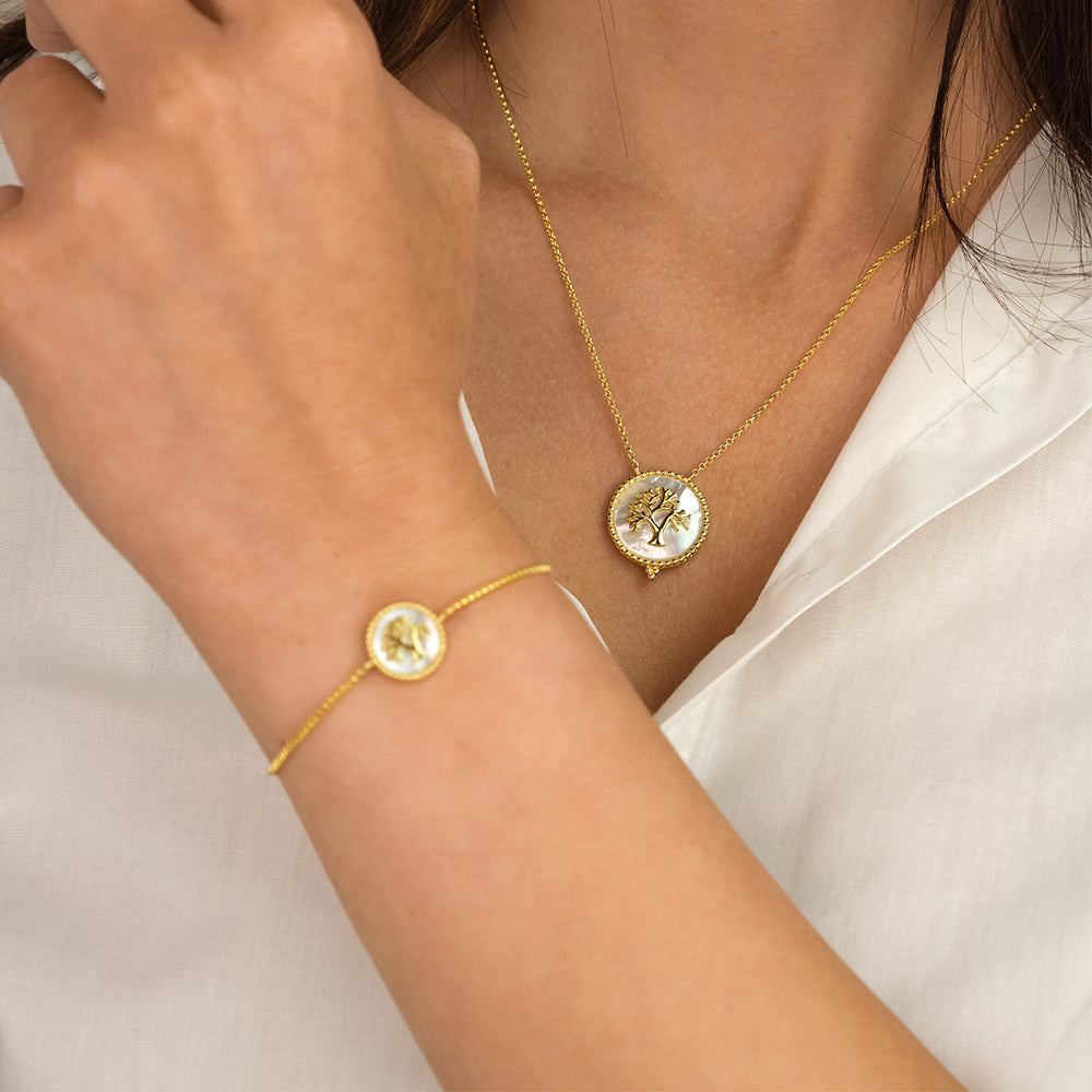 Halskette 925er Silber Lebensbaum Gold
