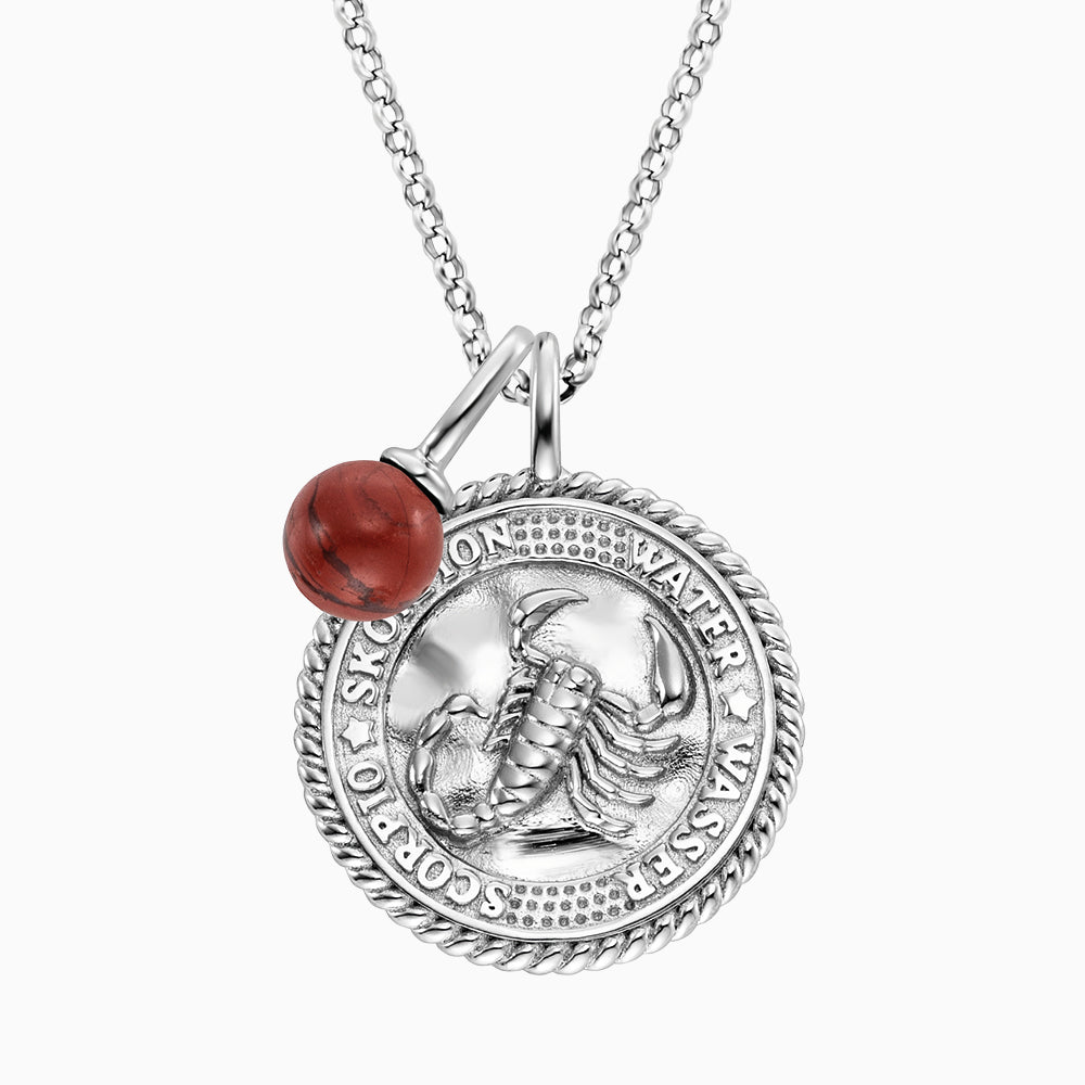 Halskette 925er Silber Skorpion mit Kraftstein Roter Jaspis und Zirkonia