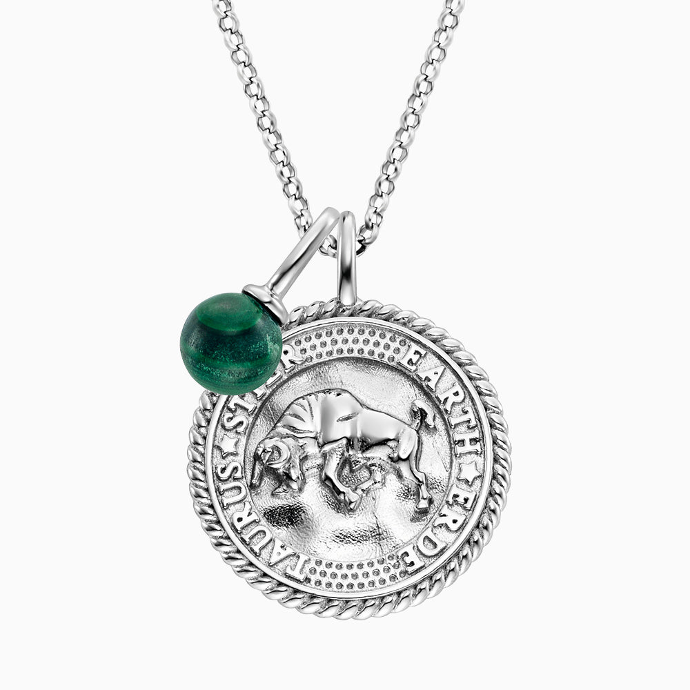 Halskette 925er Silber Stier mir Kraftstein Malachit und Zirkonia