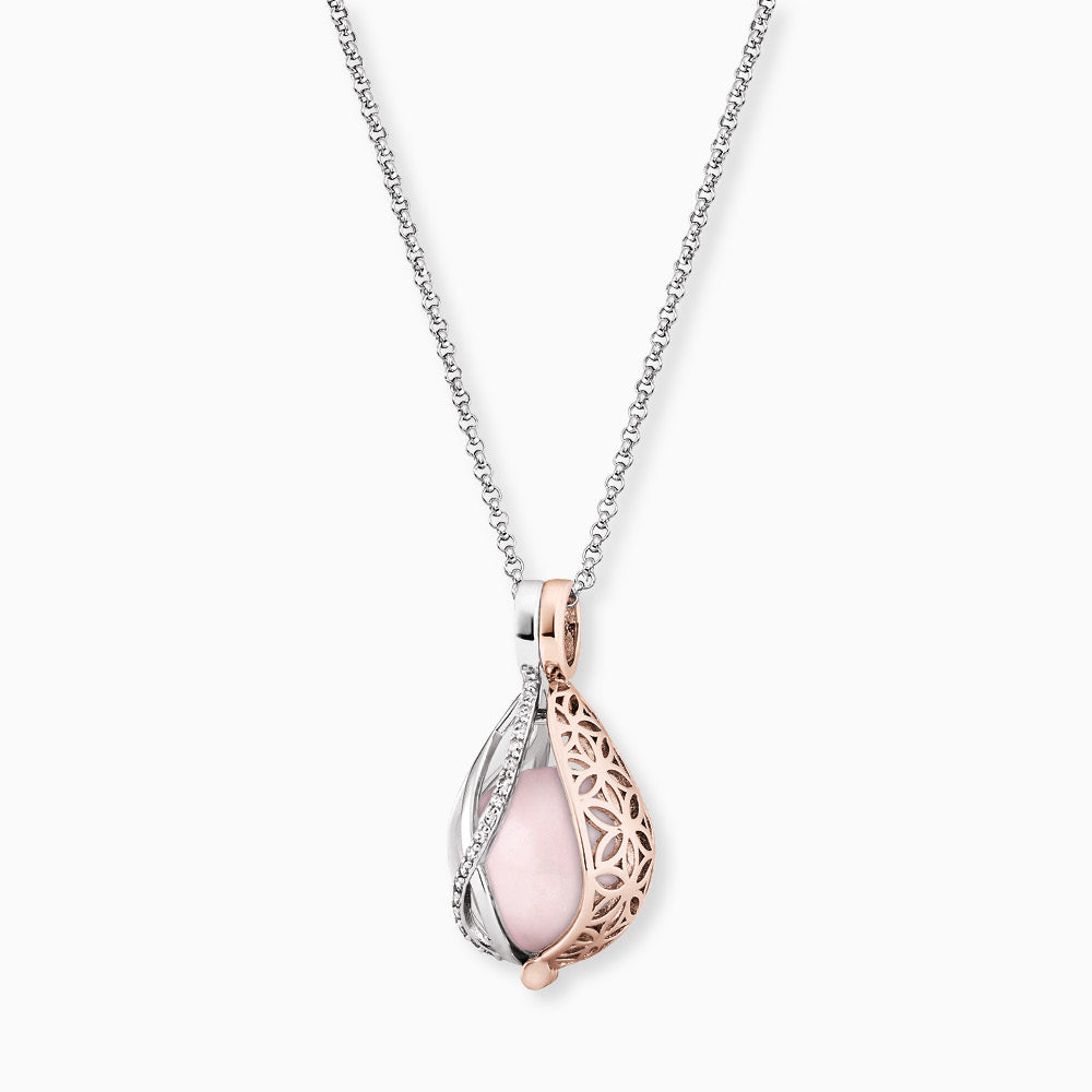 Halskette 925er Silber Himmelsträne Bicolor mit Kraftstein Rosenquarz und Zirkonia