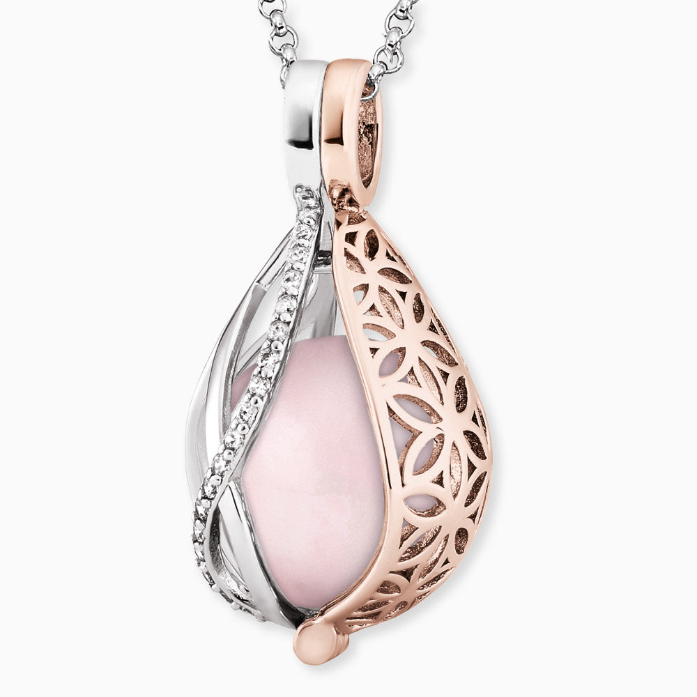Halskette 925er Silber Himmelsträne Bicolor mit Kraftstein Rosenquarz und Zirkonia