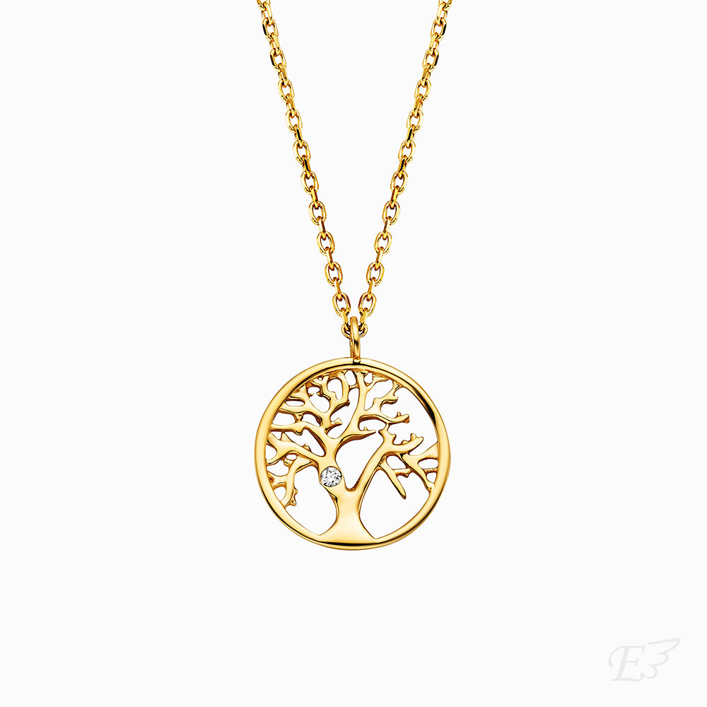 Halskette 375er Gold Lebensbaum mit Diamant