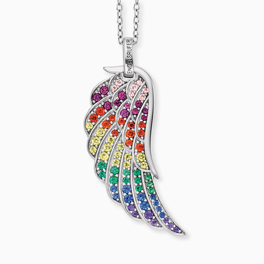 Halskette 925er Silber Flügel mit Zirkonia Multicolor