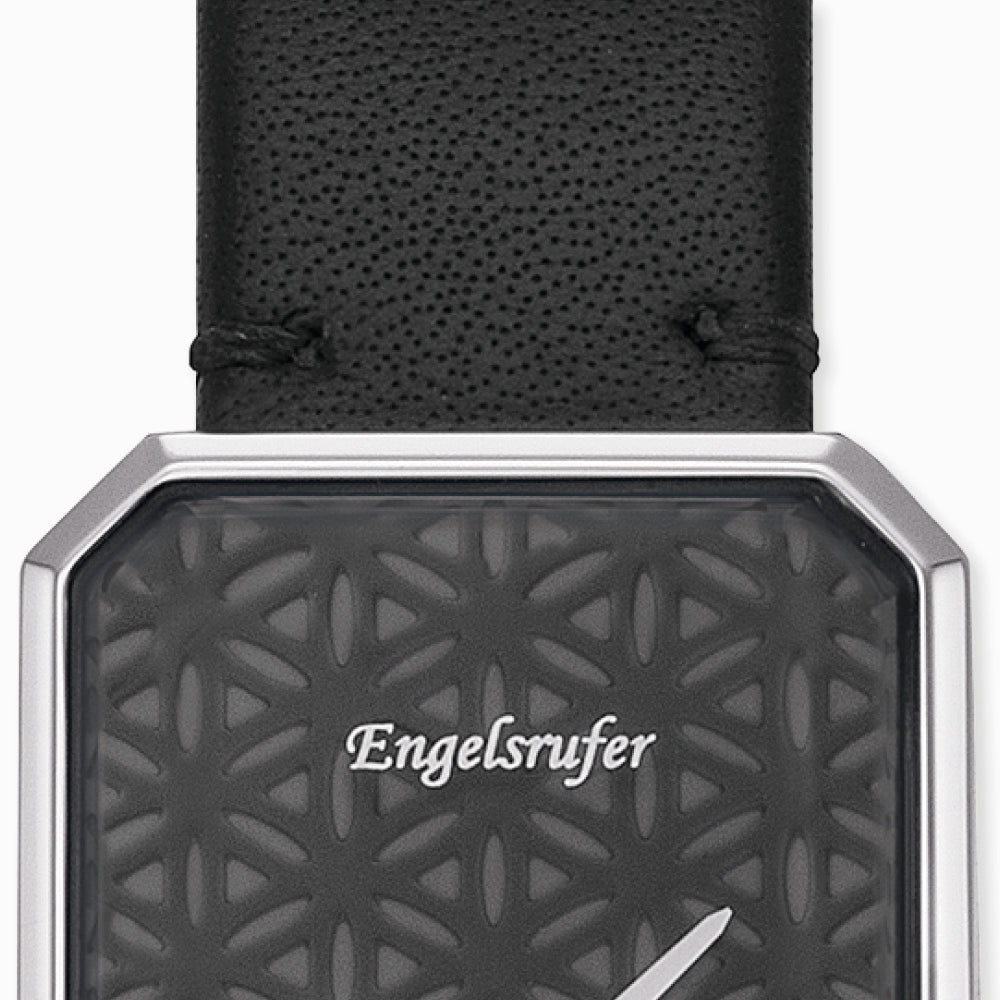 Uhr Edelstahl Lebensblume mit Lederband Schwarz