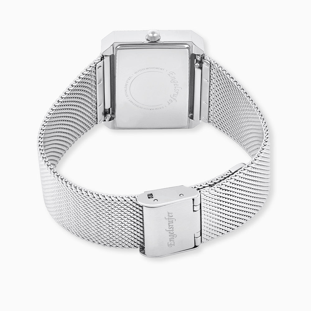 Uhr Edelstahl Lebensblume Blau mit Edelstahl Mesh-Band