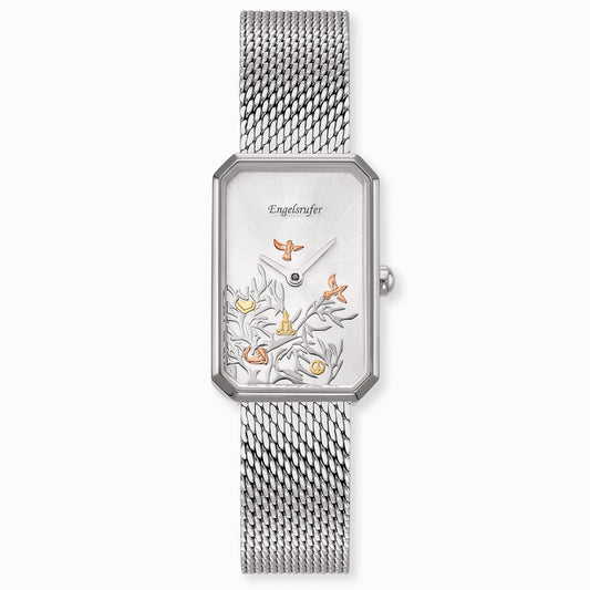 Uhr Edelstahl Lebensbaum mit Mesh-Band Silber