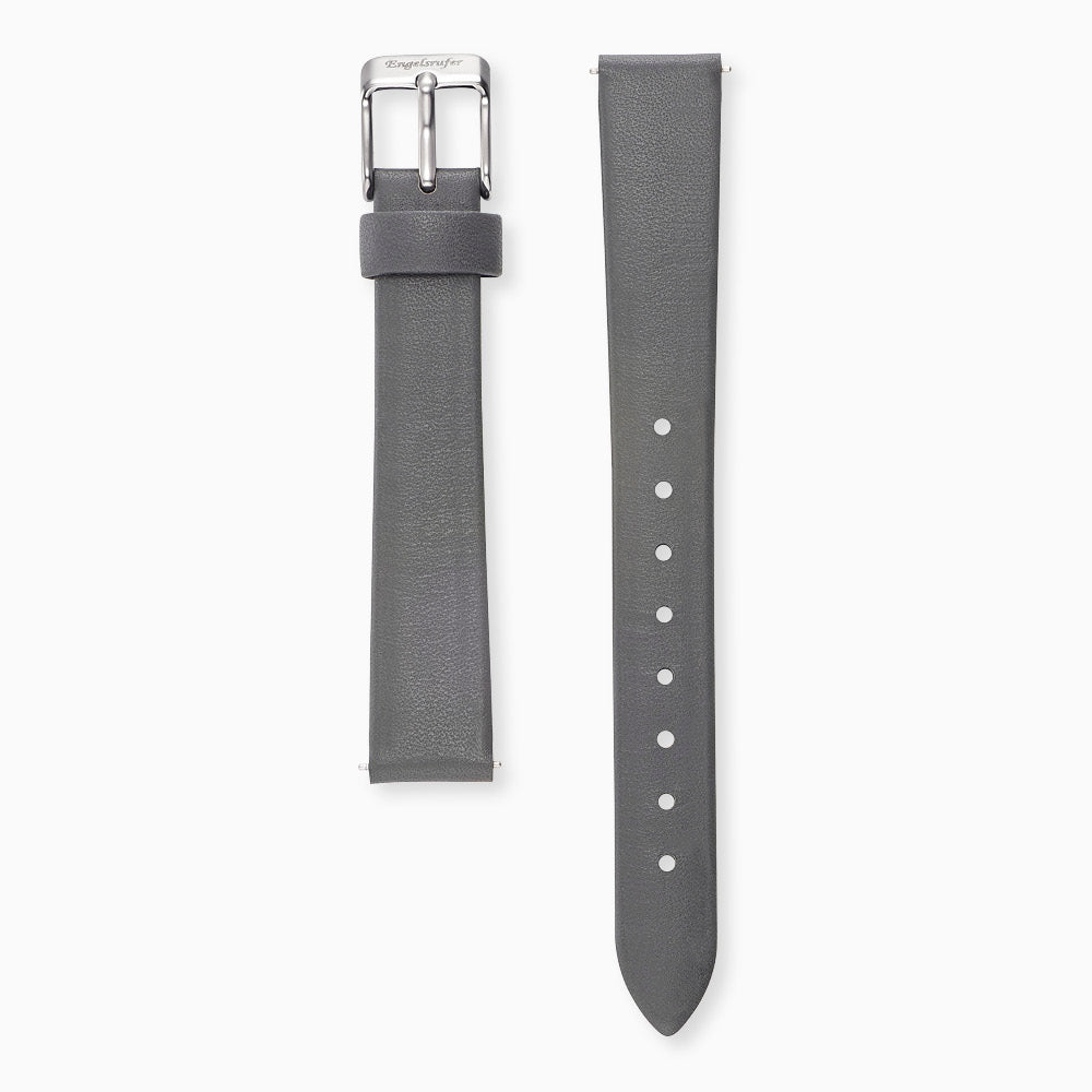 Armband Nubuk Leder Dunkelgrau für Uhren mit Edelstahl Verschluss 14 mm