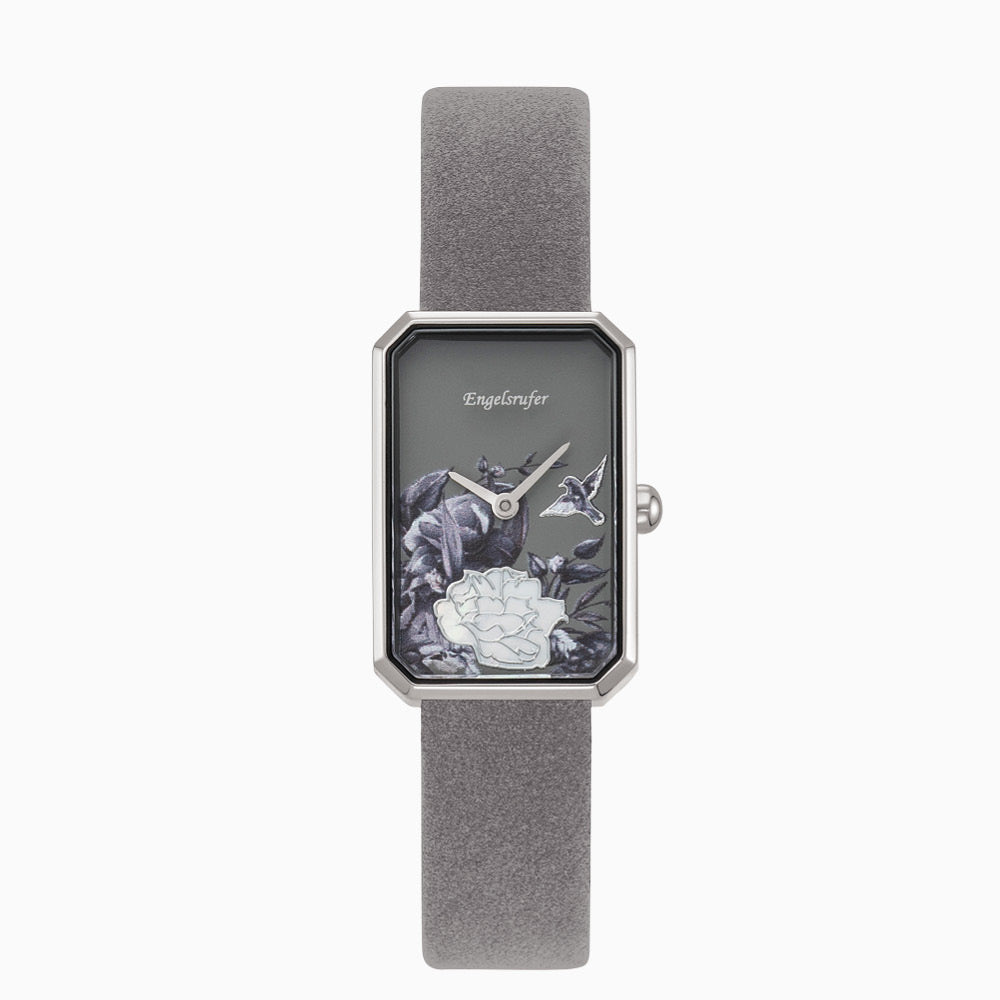 Set Uhr Edelstahl Blume & Armband 925er Silber Herz mit Markasit