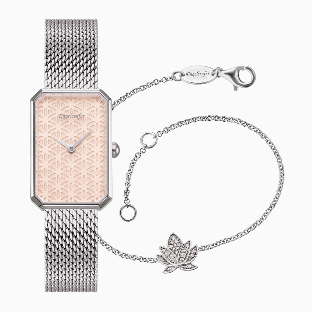 Set Uhr Edelstahl Lebensblume & Armband 925er Silber