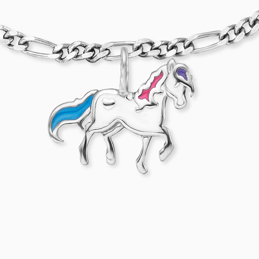 Engelsrufer Mädchen Kinderarmband Silber mit weißem Pferd Anhänger