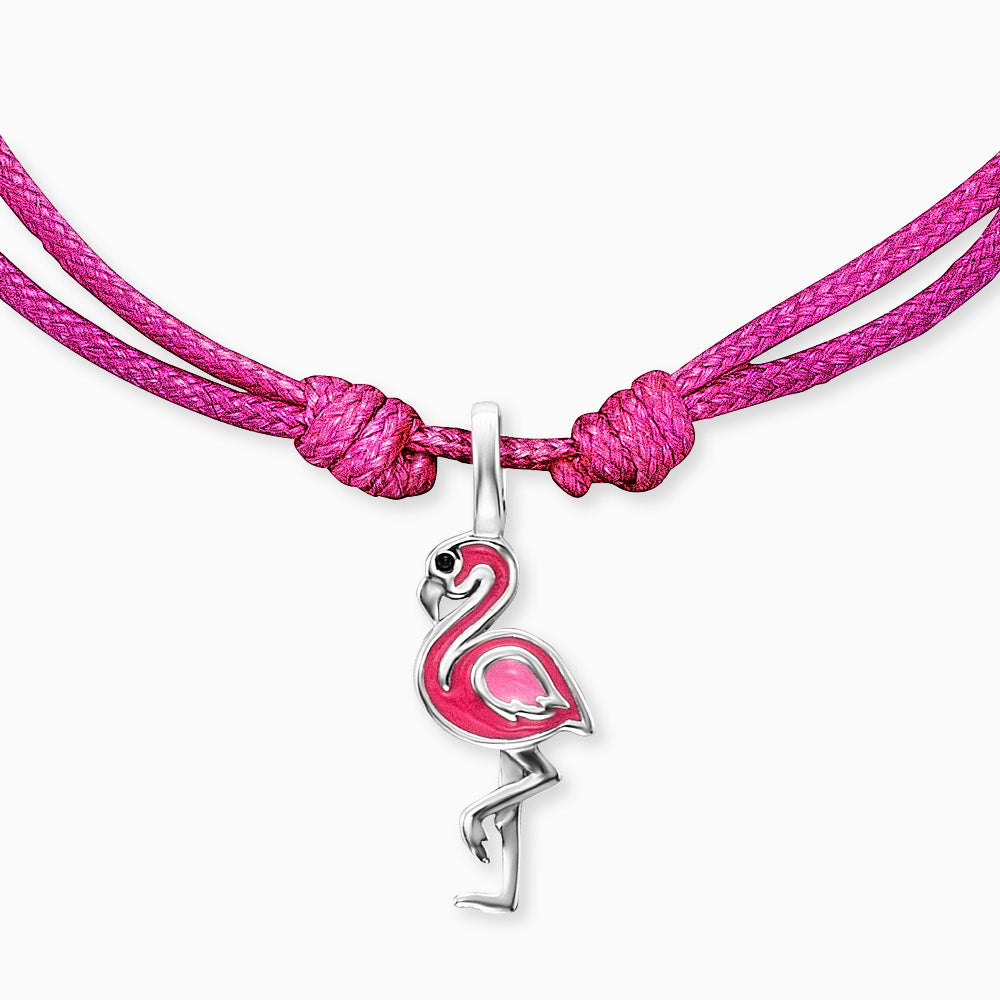 Kinder Armband Nylon Flamingo mit Emaille