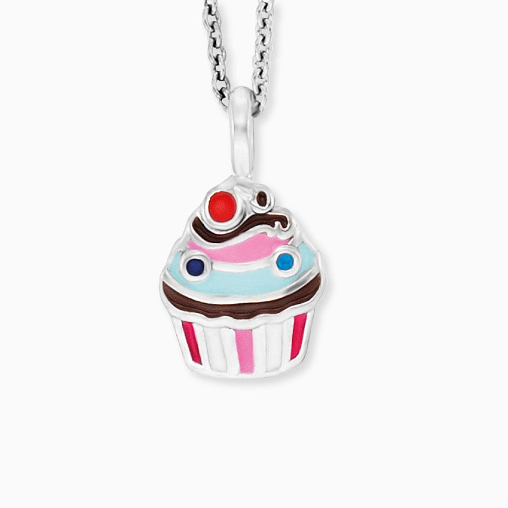 Kinder Halskette 925er Silber Muffin mit Emaille