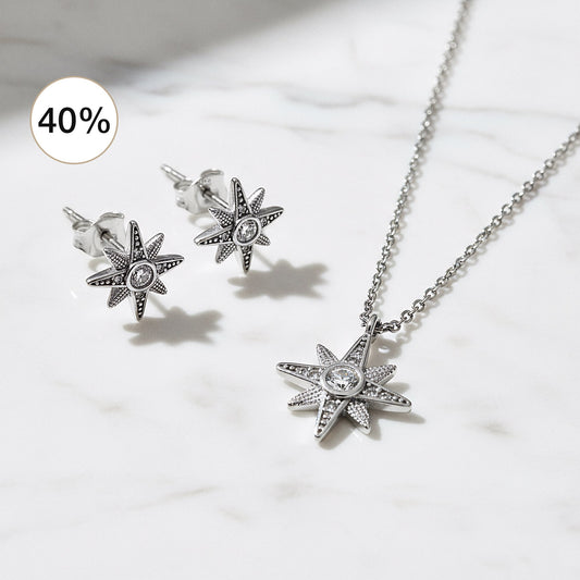 2er Schmuckset 925er Silber Halskette Ohrstecker Newstar