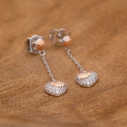 Engelsrufer Ohrhänger mit Stecker Herz Anhänger bicolor silber, rosegold und Zirkonia