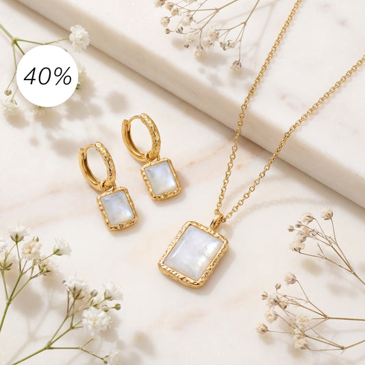 2er Schmuckset 925er Silber Halskette Creolen Pure Moon Gold