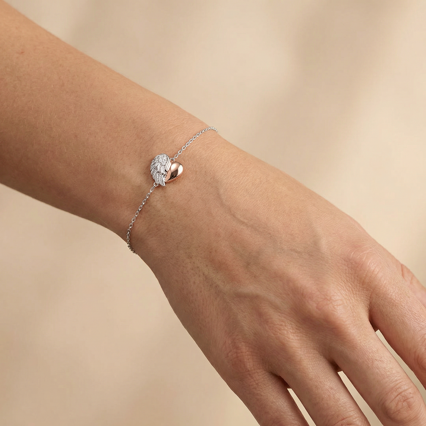 Armband 925er Silber Herzflügel Bicolor mit Zirkonia