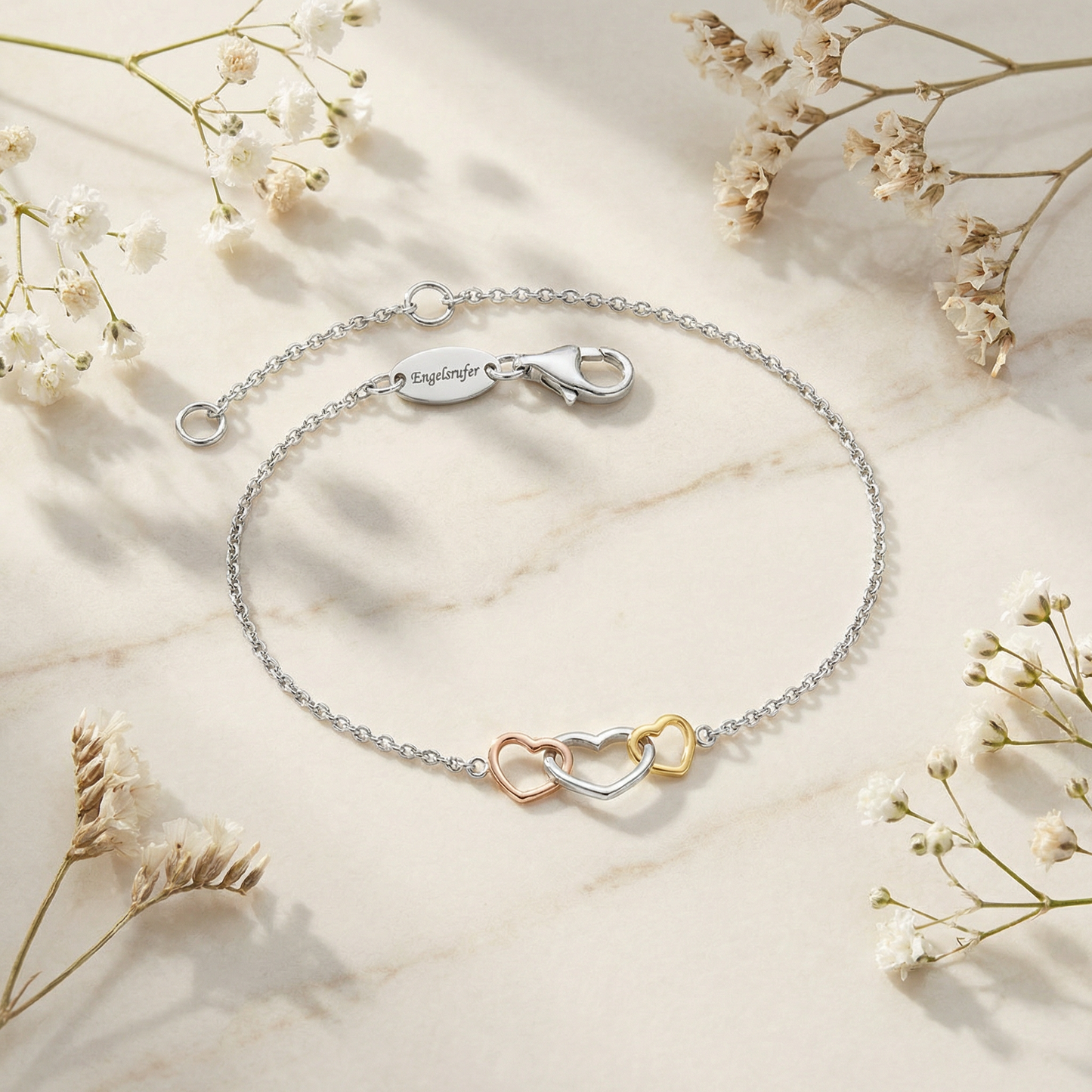 Armband 925er Silber Herz Tricolor