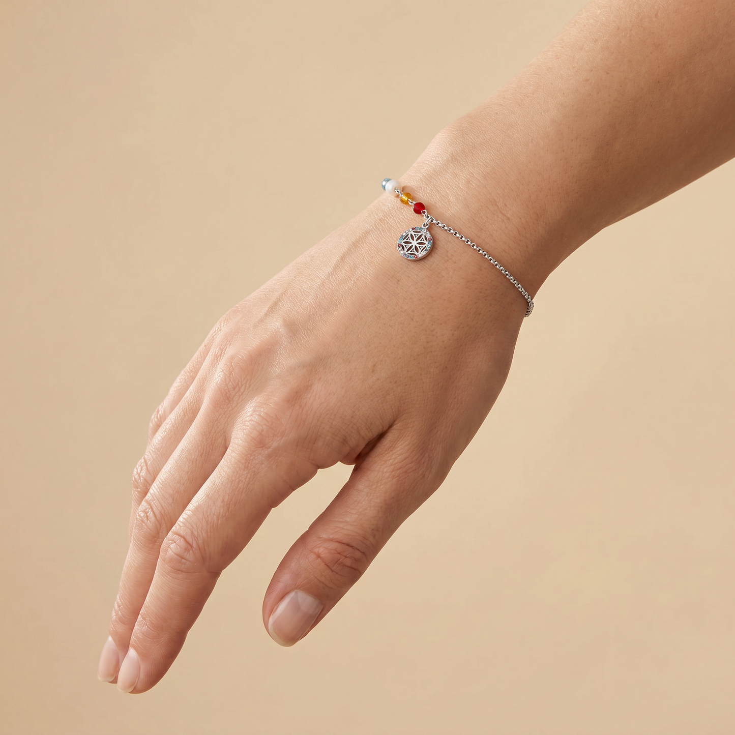 Duo 2 in 1: Armband Edelstahl BOHO Lebensblume mit Zirkonia Multicolor