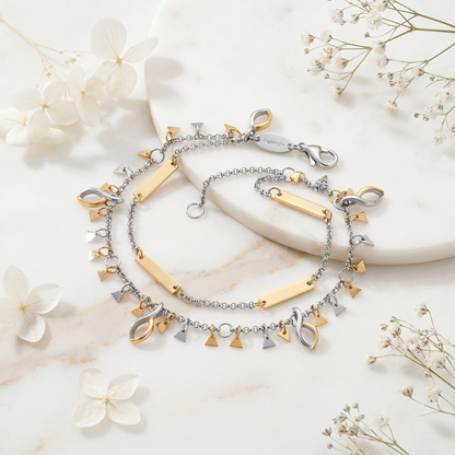 Duo 2 in 1: Armband Edelstahl BOHO Triangle Bicolor