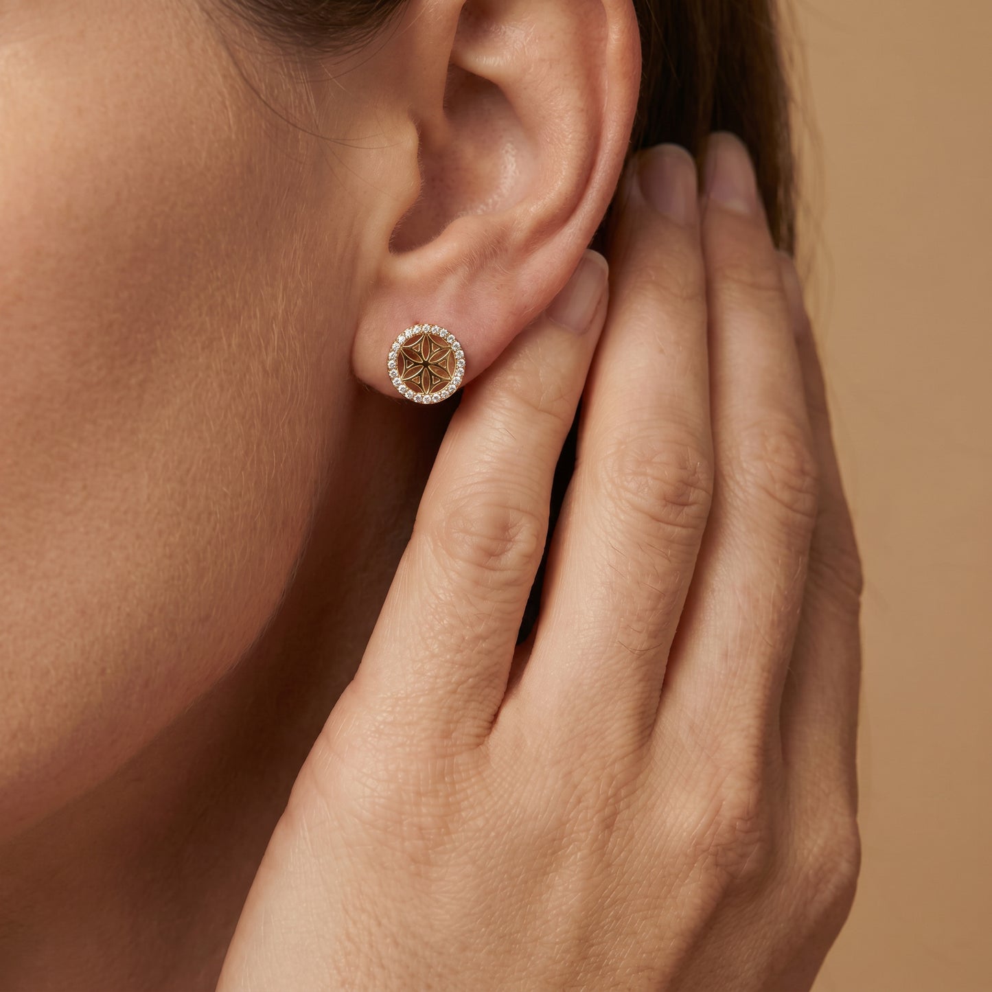 Ohrstecker 925er Silber Lebensblume Gold mit Zirkonia