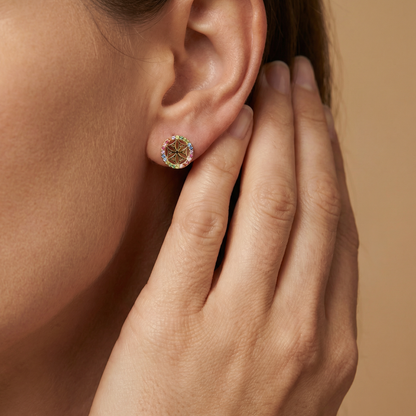 Ohrstecker 925er Silber Lebensblume Gold mit Zirkonia Multicolor