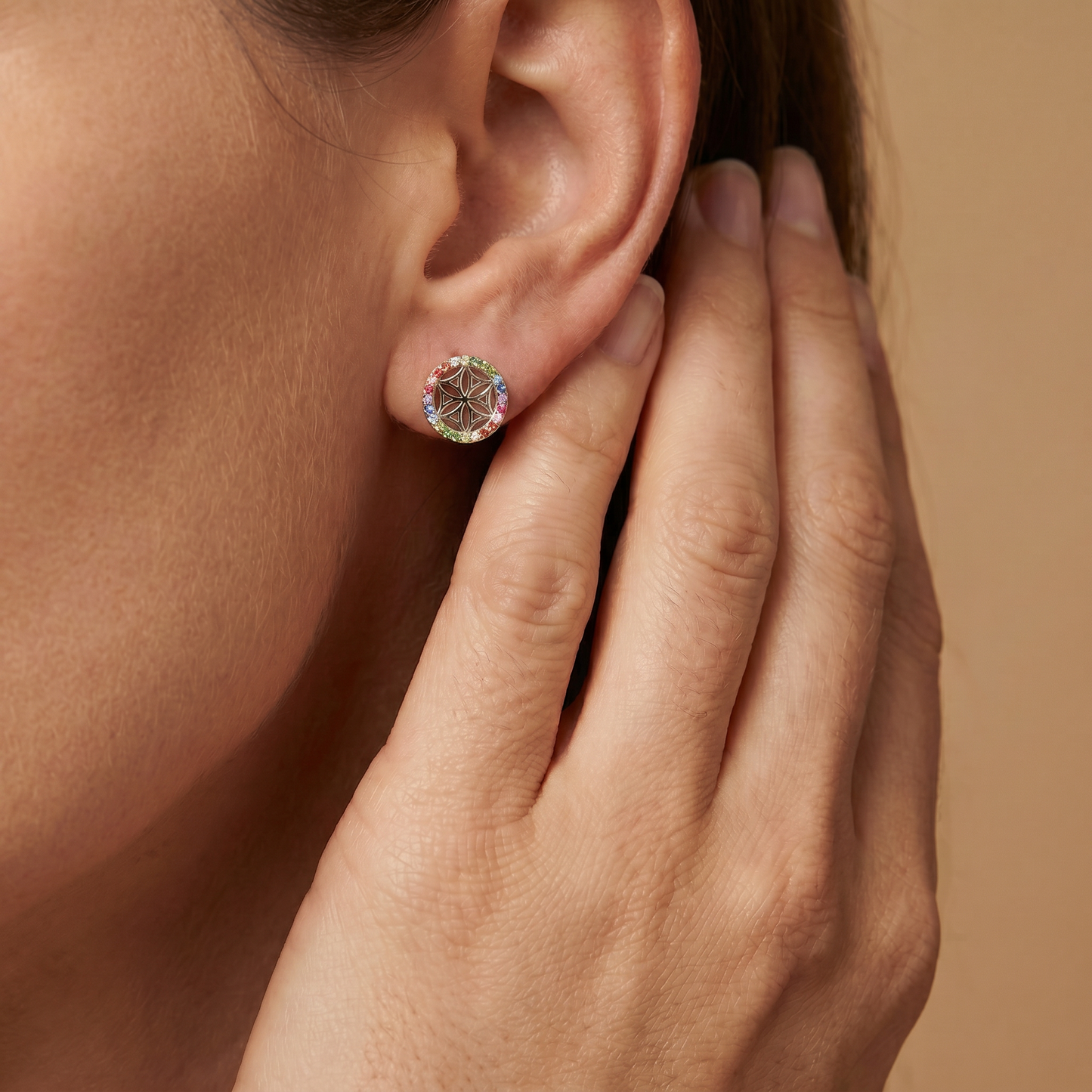 Ohrstecker 925er Silber Lebensblume mit Zirkonia Multicolor