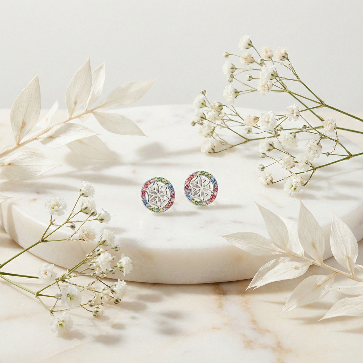 Ohrstecker 925er Silber Lebensblume mit Zirkonia Multicolor
