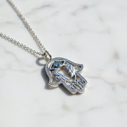 Halskette 925er Silber Hand Fatimas mit Zirkonia blau