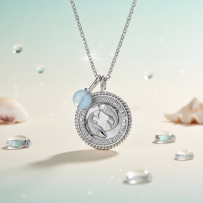 Halskette 925er Silber Fische mit Kraftstein Blauer Achat und Zirkonia