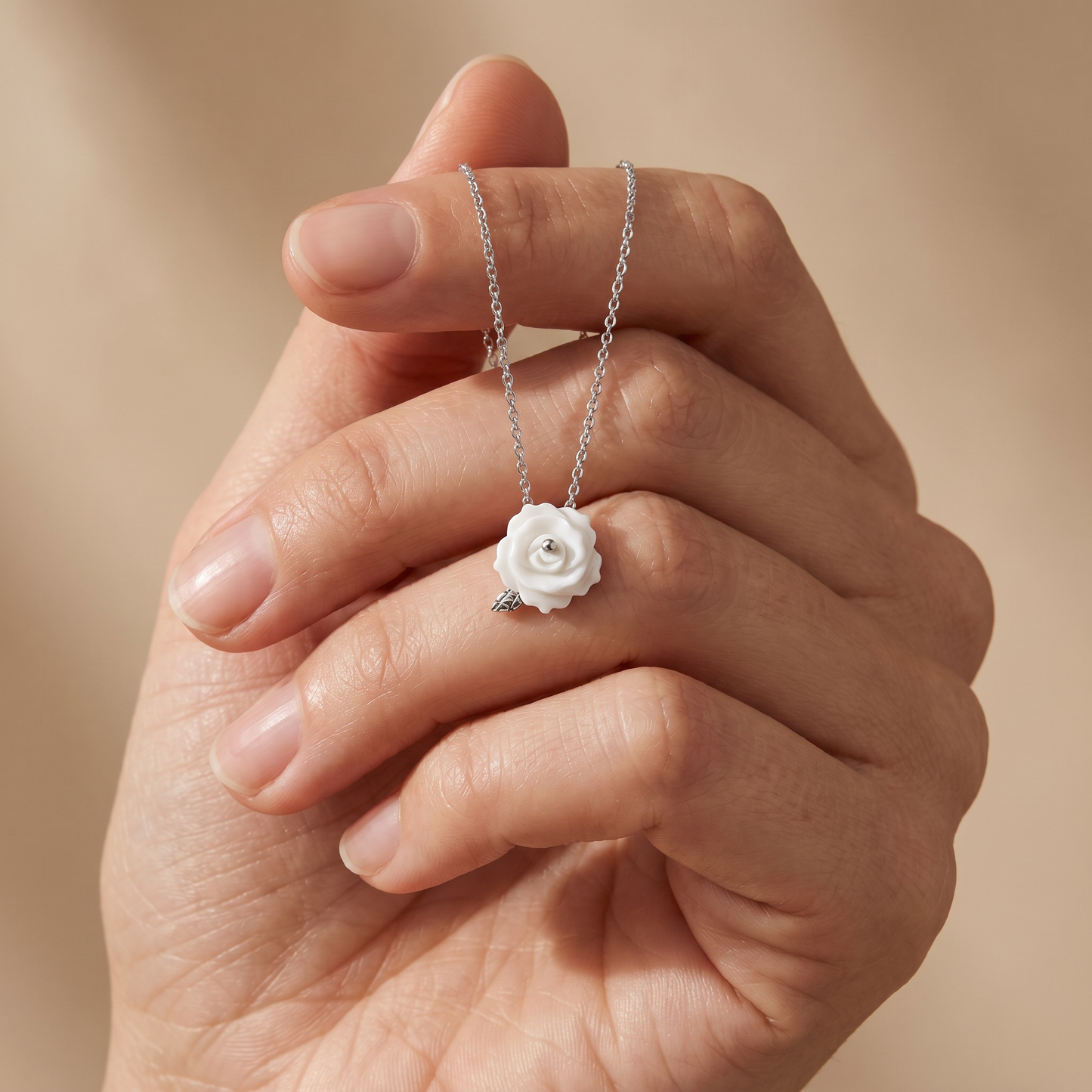 Halskette 925er Silber Rose Perlmutt Weiß