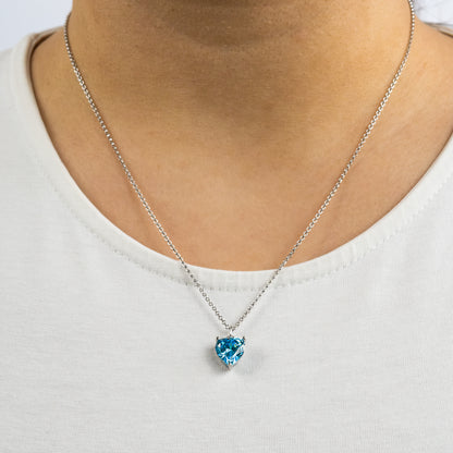 Halskette 925er Silber Herz Shiny mit Zirkonia blau