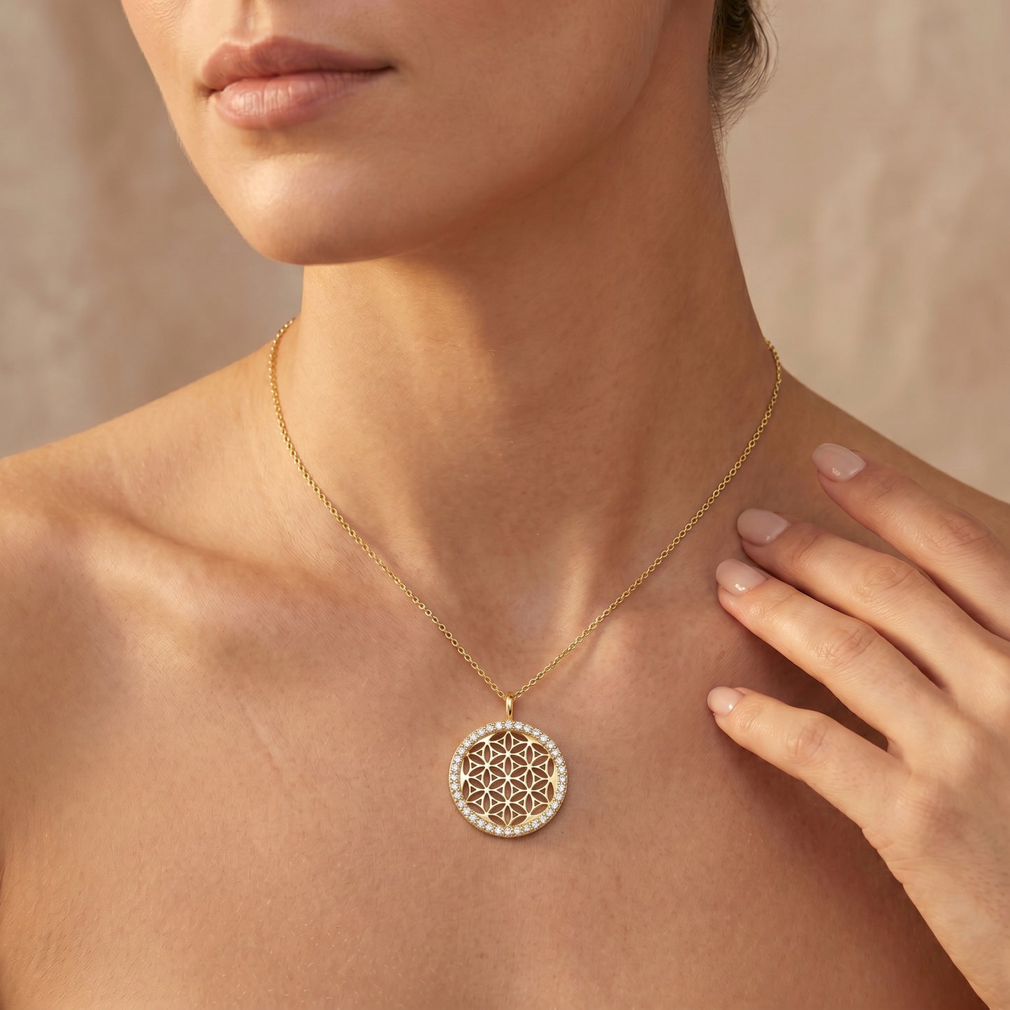 Anhänger 925er Silber Lebensblume Gold mit Zirkonia