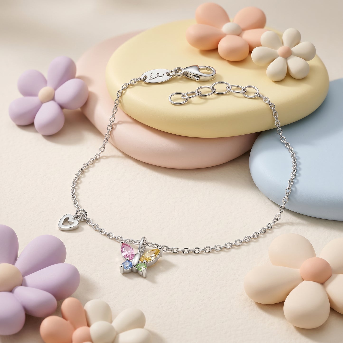 Kinder Armband Edelstahl Schmetterling mit Zirkonia multicolor