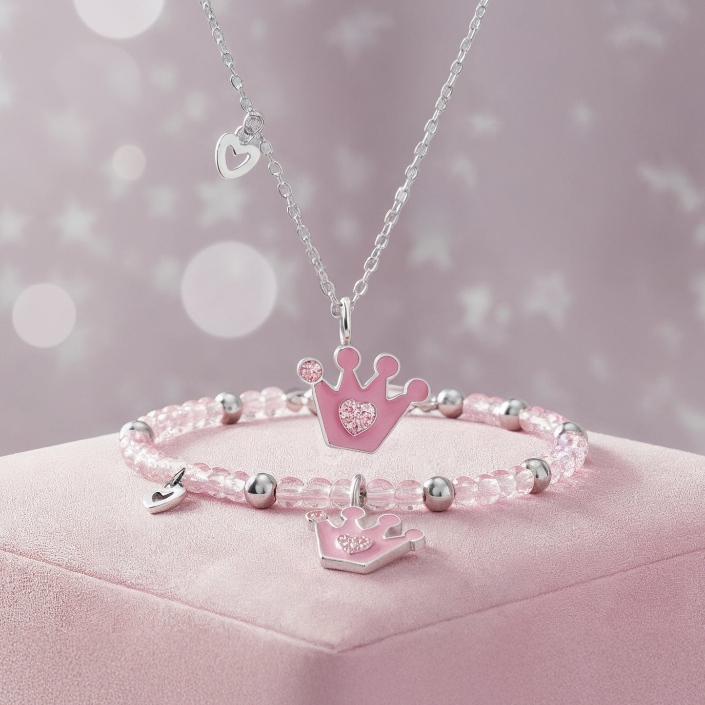 Kinder Armband Glitzerkrone mit Glasperlen mit Emaille