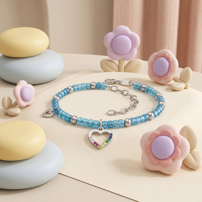 Kinder Armband Edelstahl Herz mit Zirkonia multicolor