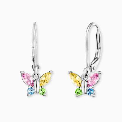Kinder Ohrhänger Edelstahl Schmetterling mit Zirkonia multicolor