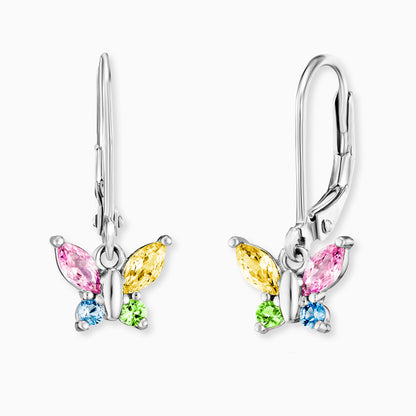 Kinder Ohrhänger Edelstahl Schmetterling mit Zirkonia multicolor