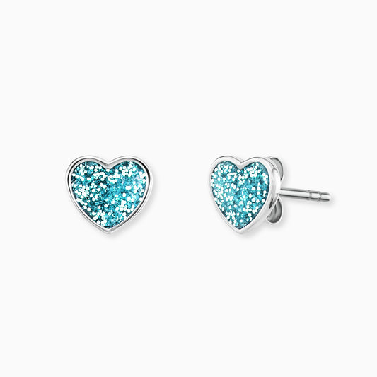 Kinder Ohrstecker Edelstahl Glitzerherz mit Emaille in blau