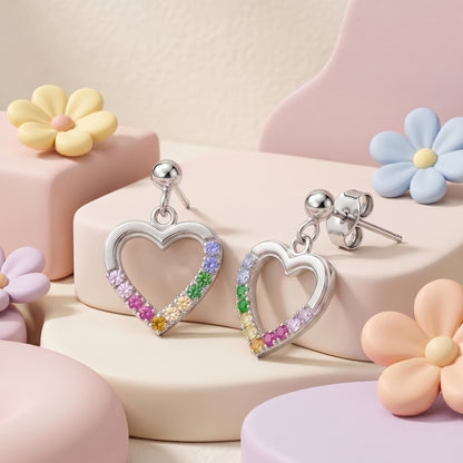 Kinder Ohrstecker Edelstahl Herz mit Zirkonia multicolor