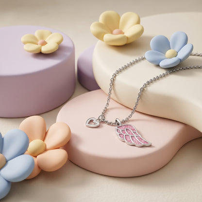Kinder Halskette Edelstahl Glitzerflügel Emaille