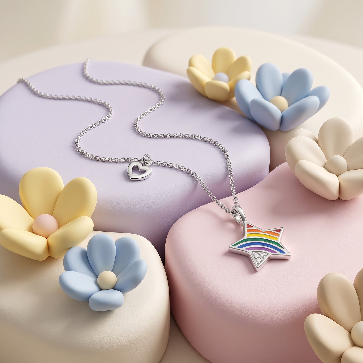 Kinder Halskette Edelstahl Herz mit Zirkonia multicolor