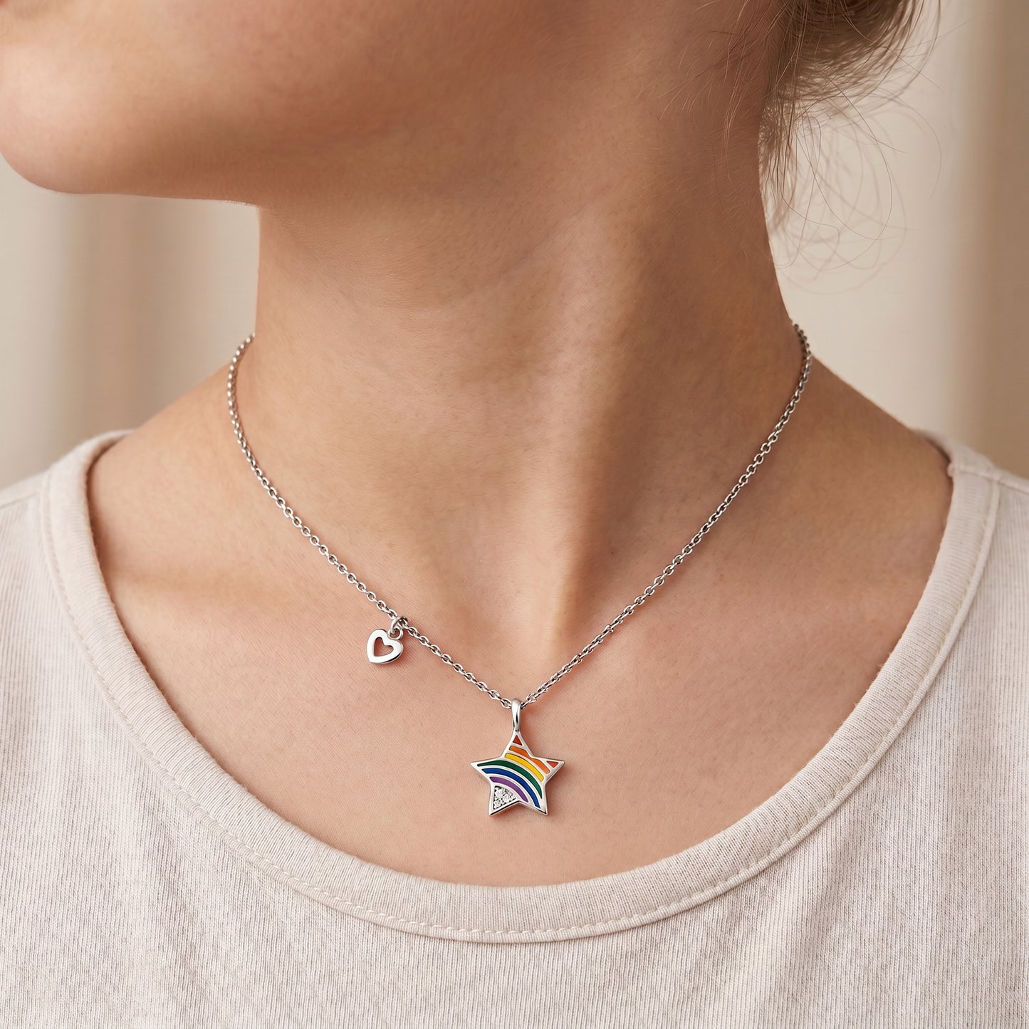 Kinder Halskette Edelstahl Herz mit Zirkonia multicolor