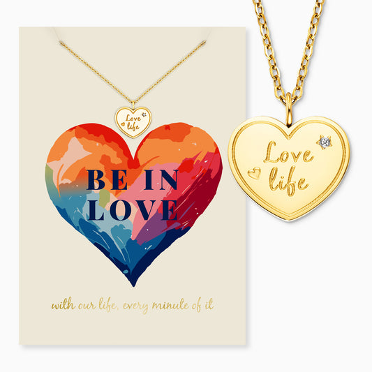 Grußkarte Love mit Halskette Edelstahl Gold