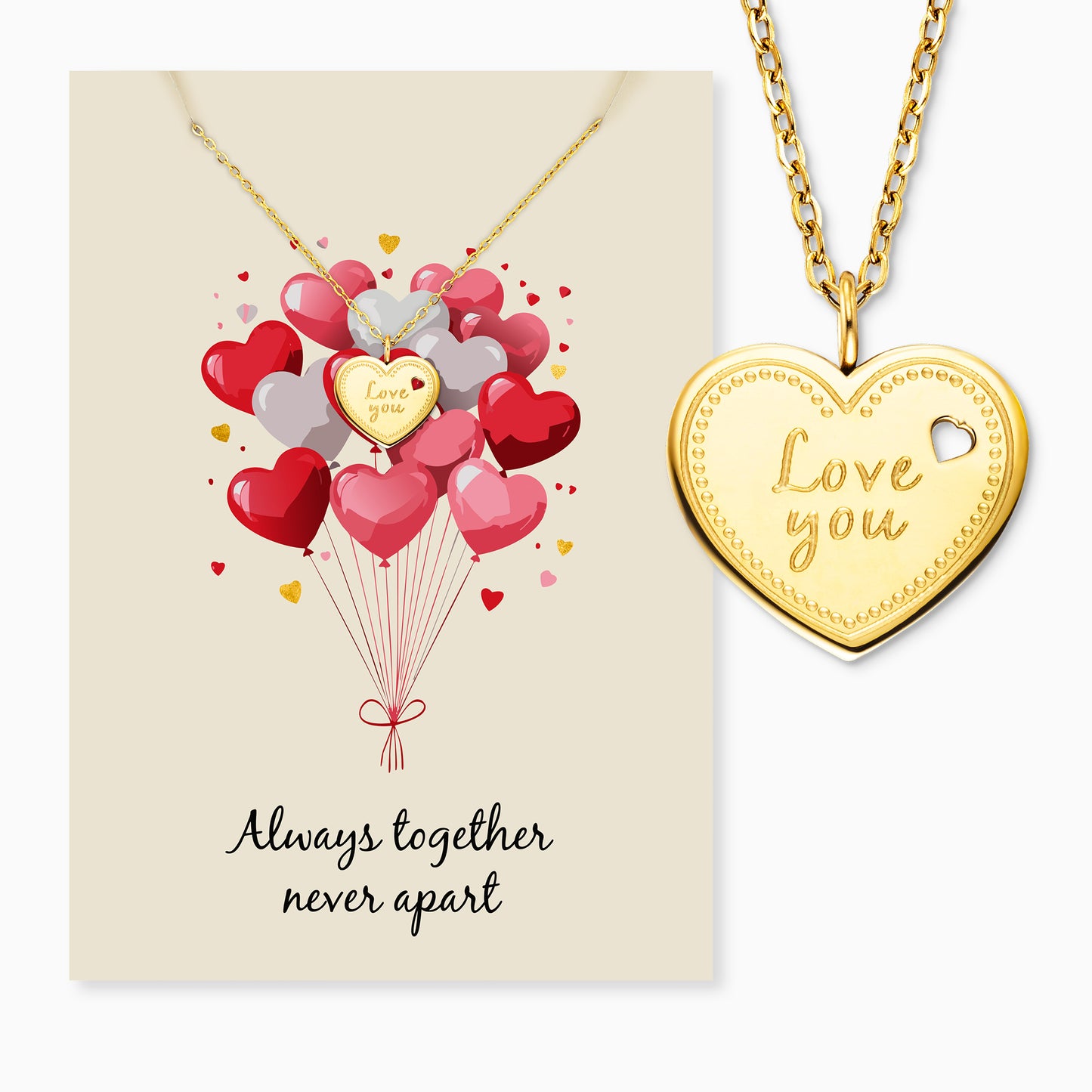 Grußkarte Love You mit Halskette Edelstahl Gold