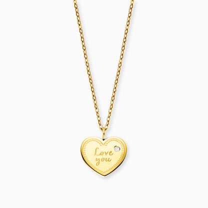 Grußkarte Love You mit Halskette Edelstahl Gold