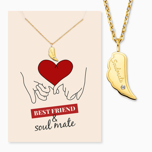 Grußkarte Soulmate mit Halskette Edelstahl Gold