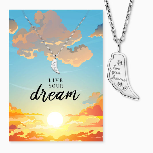 Grußkarte Live Your Dream mit Halskette Edelstahl Silber