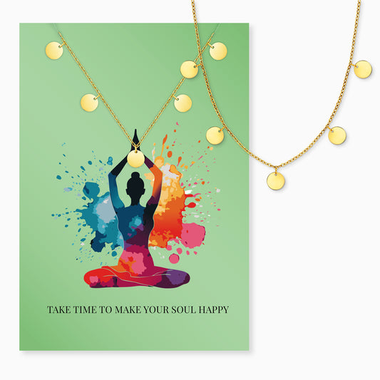 Grußkarte Happy Soul mit Halskette Edelstahl Gold