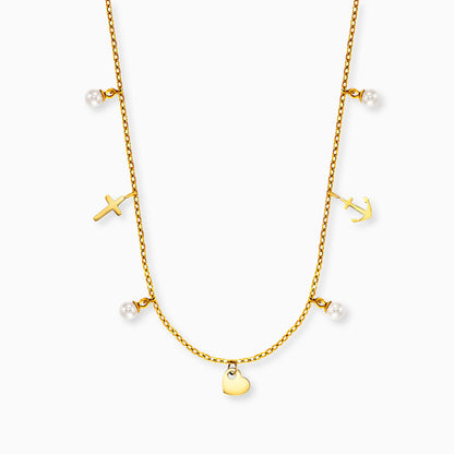 Grußkarte Faith Love Hope mit Halskette Edelstahl Gold